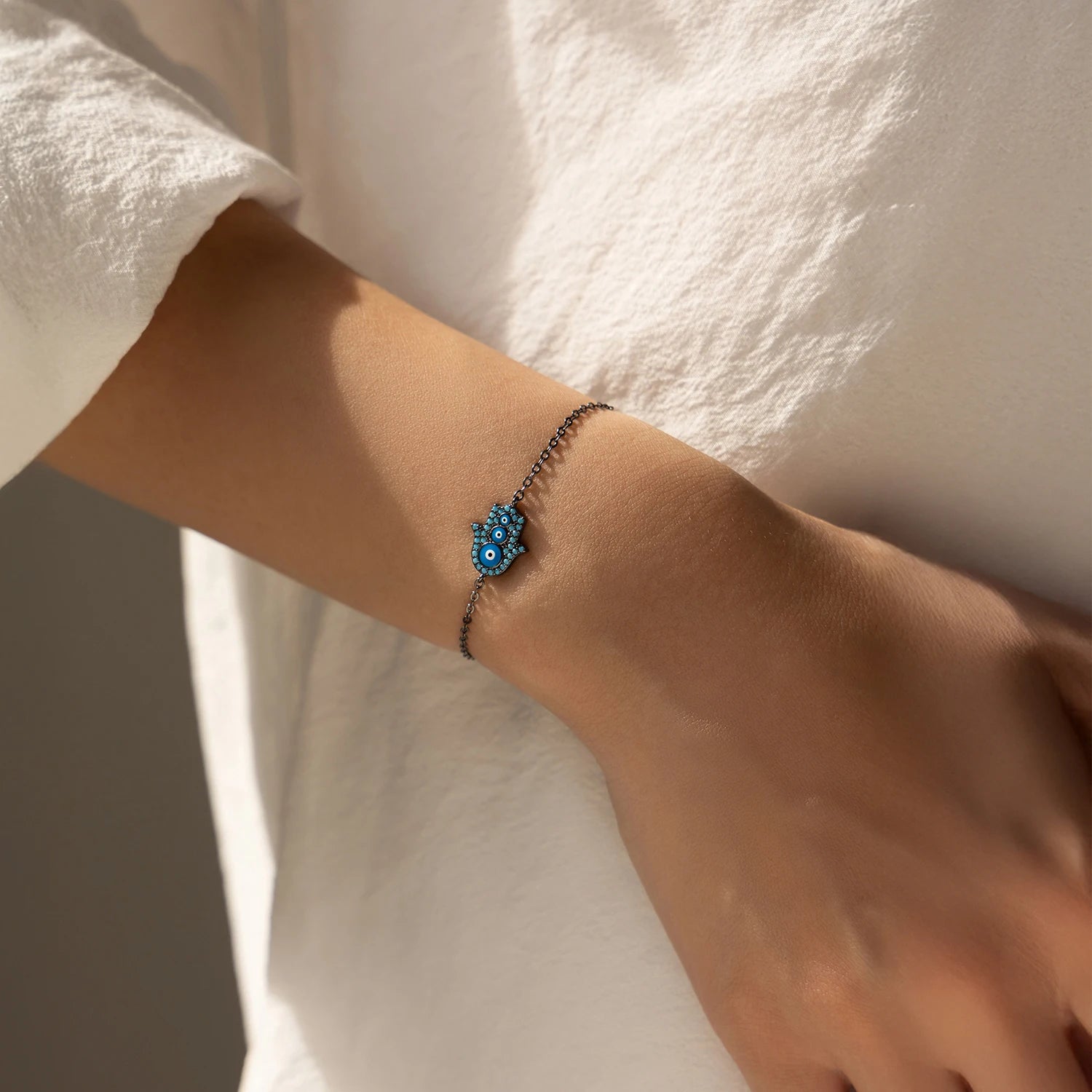 925 Sterling Silver Turquoise & CZ Stars Link Chain Bracelet