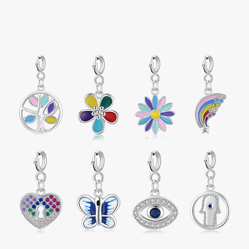 925 Sterling Silver Enamel Rainbow Plant Heart Charm