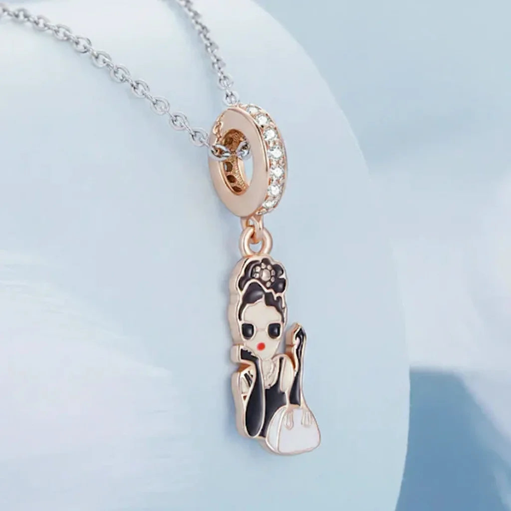 925 Sterling Silver Rose Gold Flower & Tower Heart Charm