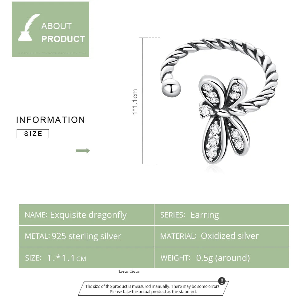 925 Sterling Silver Vintage Dragonfly Ear Cuff