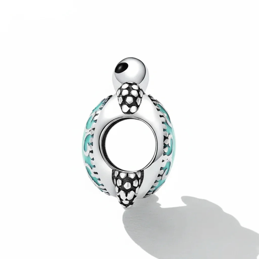 925 Sterling Silver Ocean Conch & Green Turtle Charm