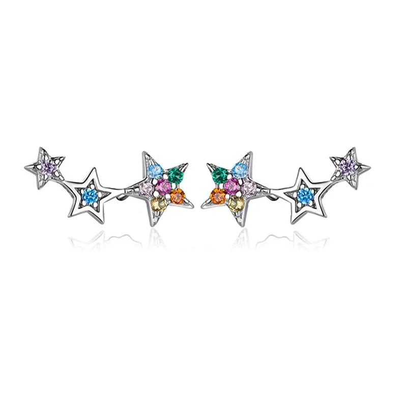 925 Sterling Silver Rainbow Crystal Star Stud Earrings