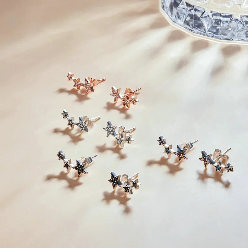 925 Sterling Silver Rainbow Crystal Star Stud Earrings